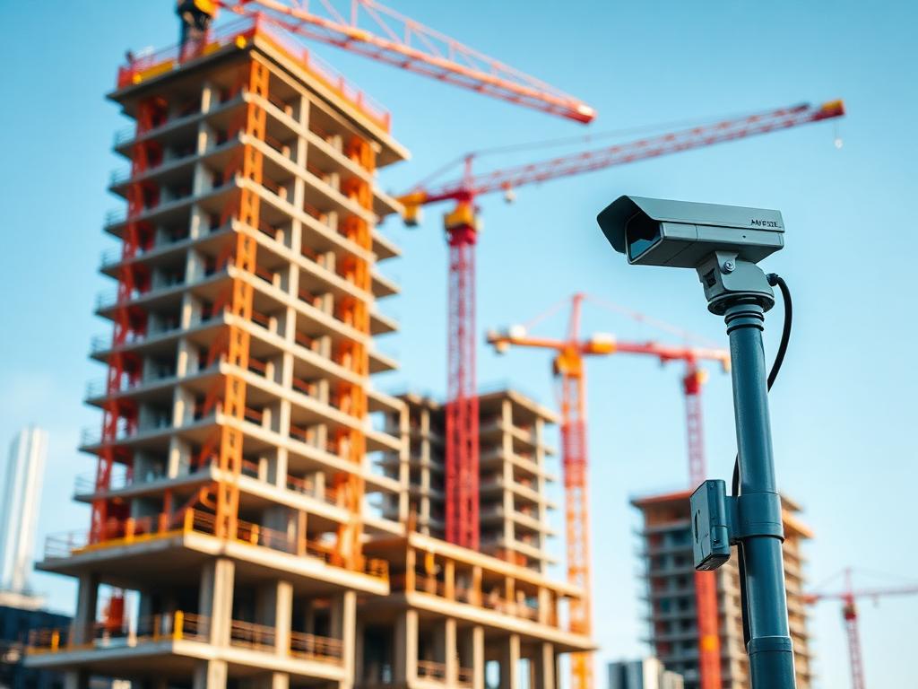 Outdoor security camera installation on a construction site